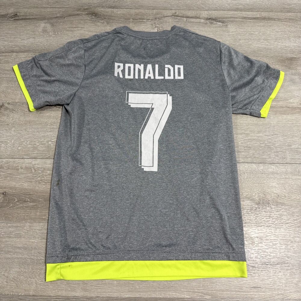 Cristiano Ronaldo Real Madrid Jersey Men’s Gray Neon Yellow Soccer Small
